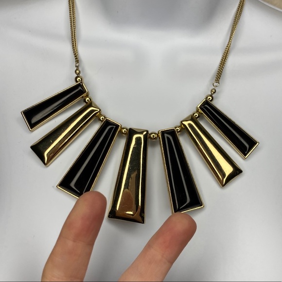 Boho Chic Gold Tone Black Enamel Tribal Necklace - Picture 7 of 8
